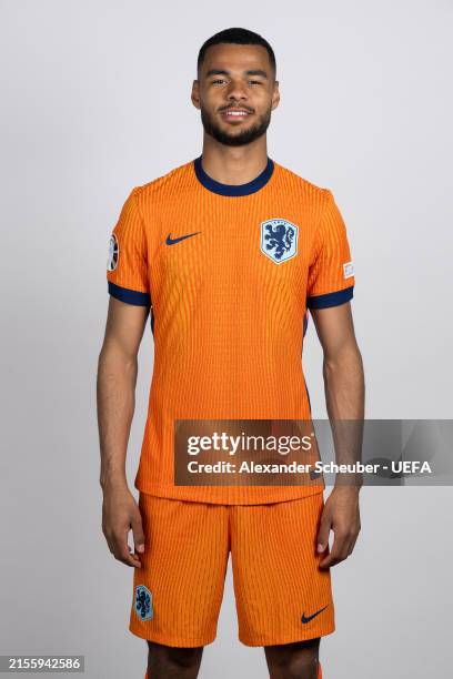 Cody Gakpo of Netherlands poses for a portrait during the Netherlands Portrait session ahead of the UEFA EURO 2024 Germany on June 03, 2024 in Zeist,...