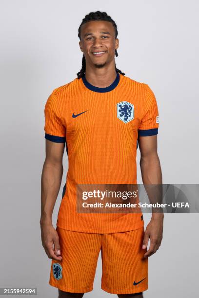Nathan Ake of Netherlands poses for a portrait during the Netherlands Portrait session ahead of the UEFA EURO 2024 Germany on June 03, 2024 in Zeist,...