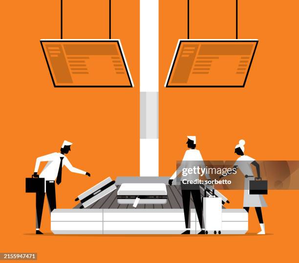 airport conveyor belt - luggage - airport billboard stock illustrations