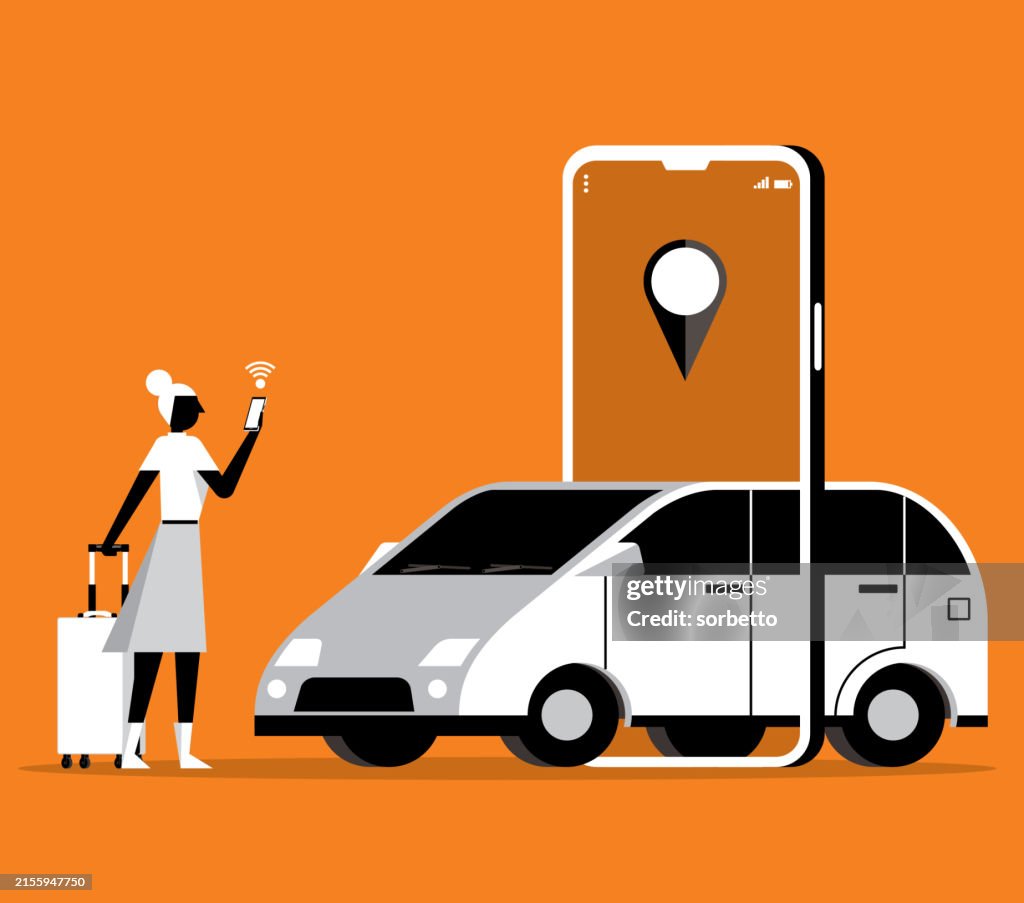 Renting Car Using Mobile App - Businesswoman