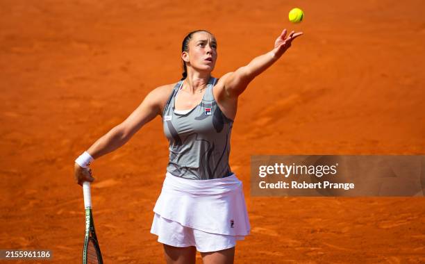 Tereza Valentova of the Czech Republic in action against Laura Samson of the Czech Republic in the Girls Juniors final on Day 14 of the French Open...