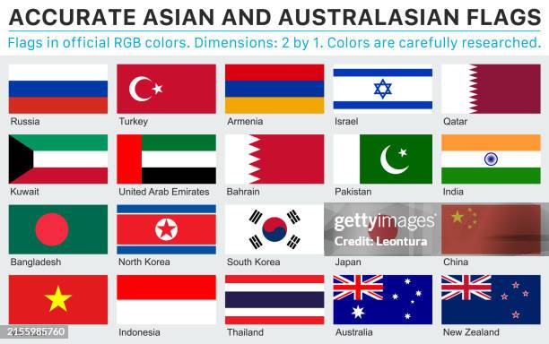 accurate asian and australasian flags in official rgb colors - russia japan flag stock illustrations