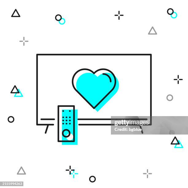 tv with heart. line icon on white background - remote control white background stock illustrations