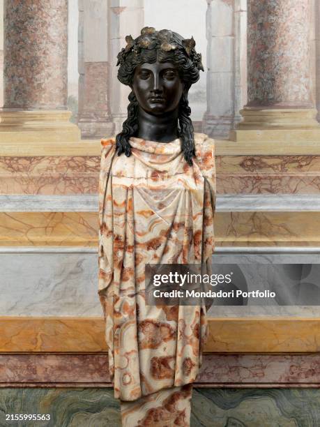 Herm of Bacchus, Luigi Valadier XVIII century, scuplture, bronze, alabaster rose, African green, white and Aquitaine black, 175 cm. Italy, Lazio,...