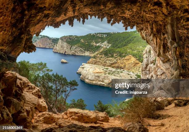egagropilas cave near portitxol, sant joan de labritja, ibiza, balearic islands, spain - ibiza island stock pictures, royalty-free photos & images