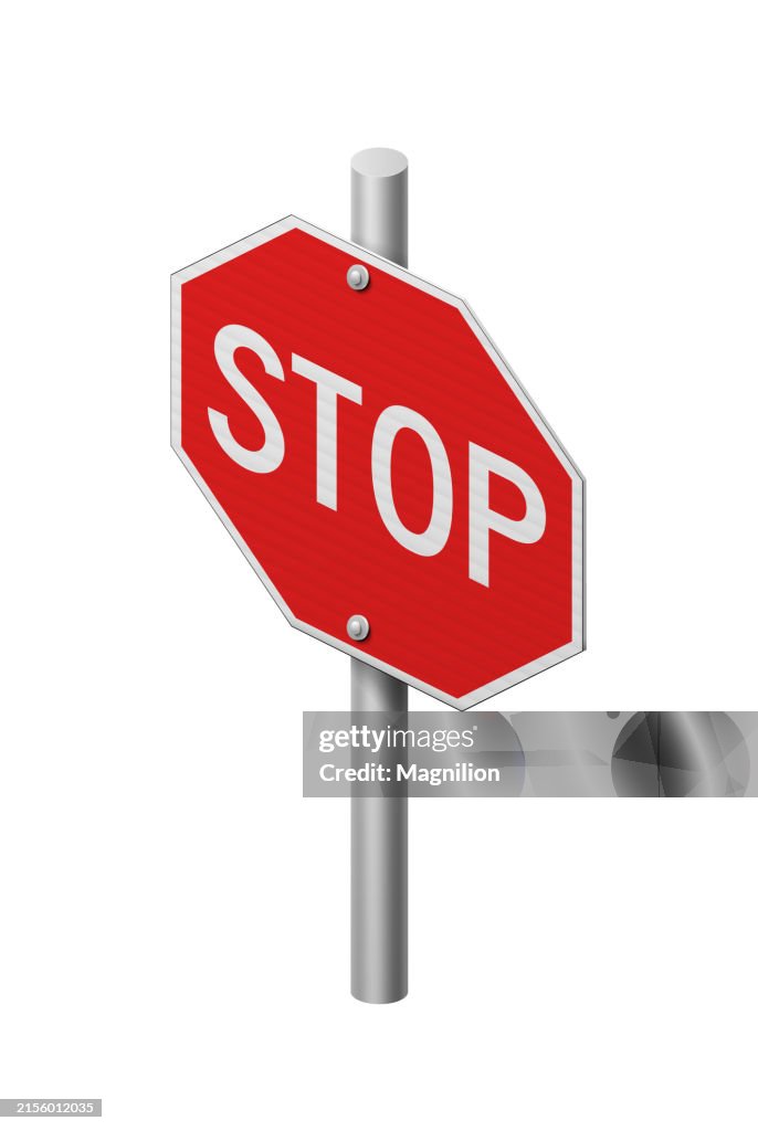 Red Stop Sign On Metal Post Traffic Control Signal Isometric Vector ...