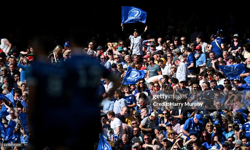 Dublin , Ireland 8 June 2025; Leinster supporters celebrate their