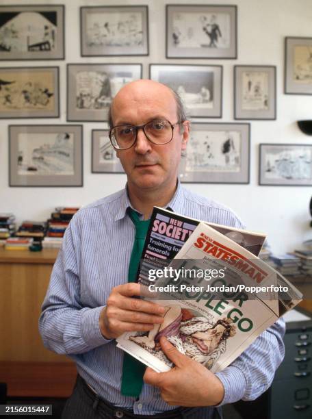 Journalist Stuart Weir, editor of the newly-merged New Statesman and New Society magazines, in London, circa May 1988.