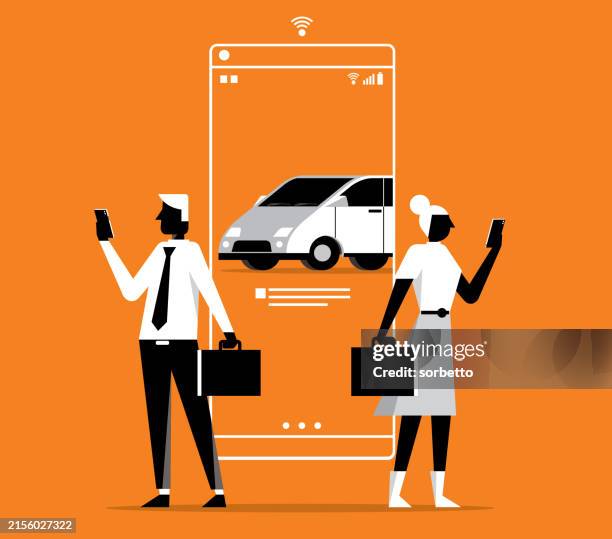 renting car using mobile app - cell signaling pathway stock illustrations