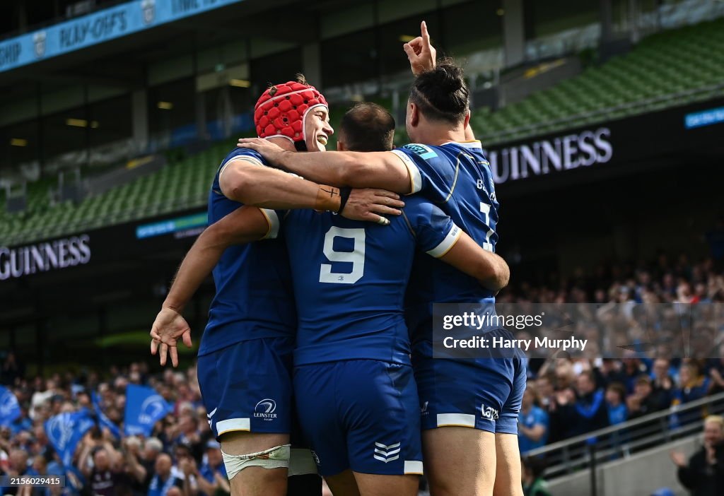 Lester Rugby Player Dublin , Ireland - 8 June 2024; James Lowe of Leinster celebrates ...