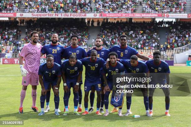 Cape Verde players pose for a team photo ahead of the FIFA World Cup 2026 Africa qualifiers group D football match between Cameroon and Cape Verde at...