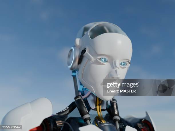 side face portrait of futuristic cyborg, futuristic - androïde photos et images de collection