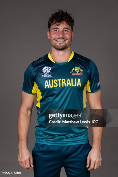 Marcus Stoinis of Australia poses for a portrait prior to the ICC Men's T20 Cricket World Cup West Indies & USA 2024 on June 03, 2024 in Bridgetown,...