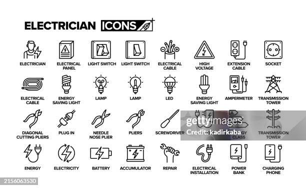 electrician line icon set. - light switch stock illustrations