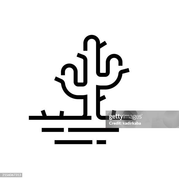 ilustraciones, imágenes clip art, dibujos animados e iconos de stock de icono de cactus y línea del desierto. - cacti logo