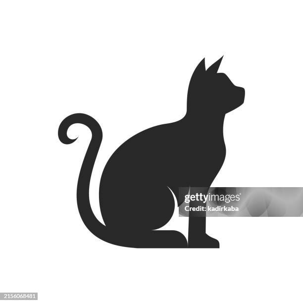 ilustrações de stock, clip art, desenhos animados e ícones de cat animal line icon. in silhouette draw. - filhote de animal