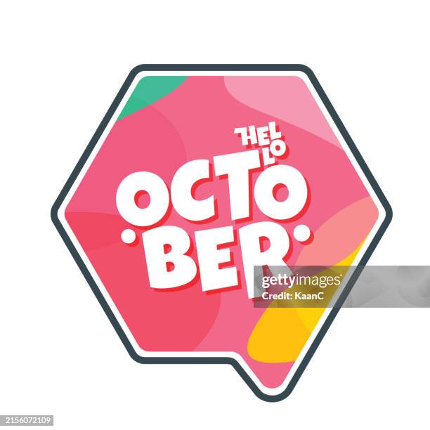 Cartoon Lettering October Hello October Lettering Vector Stock Illustration October Hexagon Shape ...