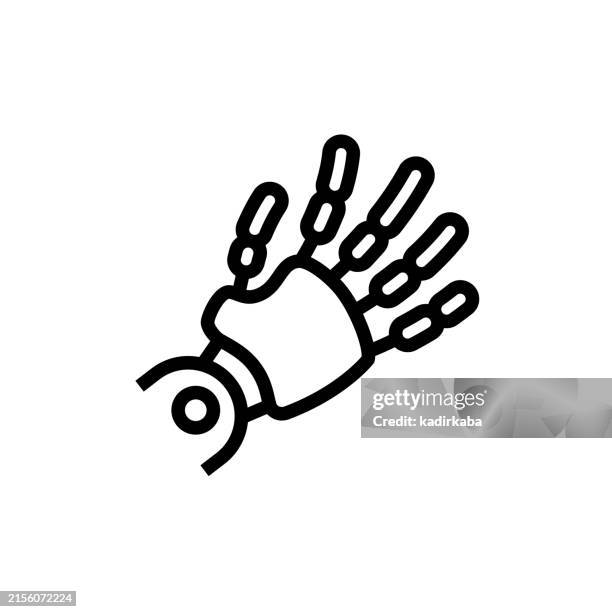 robotic arm line icon. artificial intelligence, machine learning. - robotics arm stock illustrations