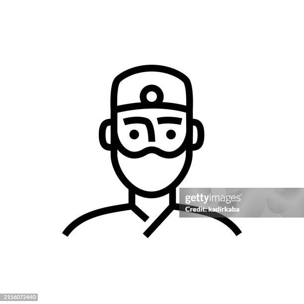 ilustraciones, imágenes clip art, dibujos animados e iconos de stock de icono de línea de cirujano. médico general, médico, enfermera, hospital, cirugía. - ropa de operar