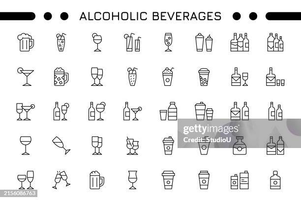 alcoholic beverages editable stroke icon set - alcohol free stock illustrations