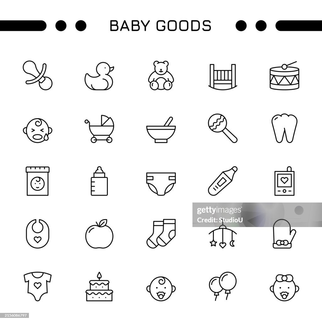Babyartikel Editierbares Strich-Icon-Set
