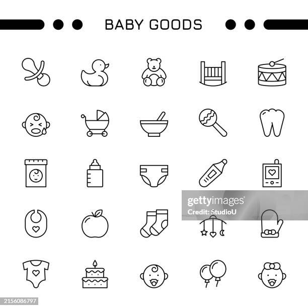 illustrations, cliparts, dessins animés et icônes de ensemble d’icônes de trait modifiable pour bébés - équipement pour bébé
