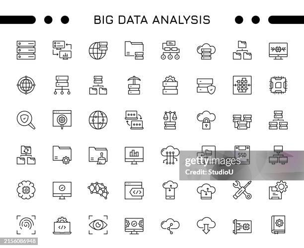 big data analysis editable stroke icon set - integrated systems icon stock illustrations