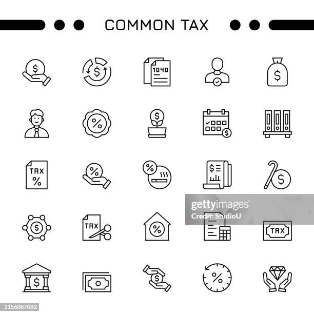common tax editable stroke icon set - tax time stock illustrations