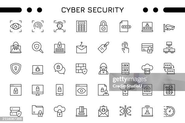 cyber security editable stroke icon set - key ring stock illustrations