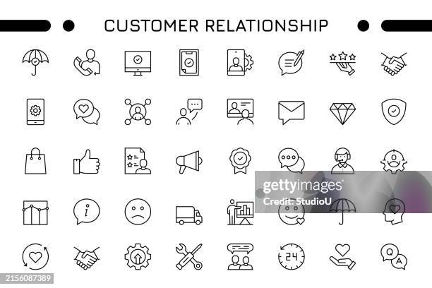stockillustraties, clipart, cartoons en iconen met customer relationship editable stroke icon set - zeuren