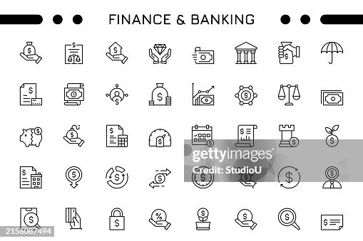 Finanzen und Bankwesen Editierbares Strich-Icon-Set Finanzen und Bankwesen Editierbares Strich-Icon-Set
