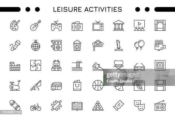 leisure activities editable stroke icon set - masquerade mask stock illustrations