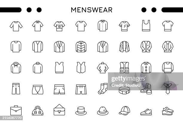 illustrations, cliparts, dessins animés et icônes de jeu d’icônes de trait modifiable pour hommes - veste-et-blouson