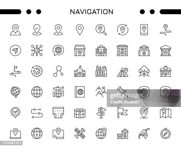 navigation editable stroke icon set - mall map stock illustrations