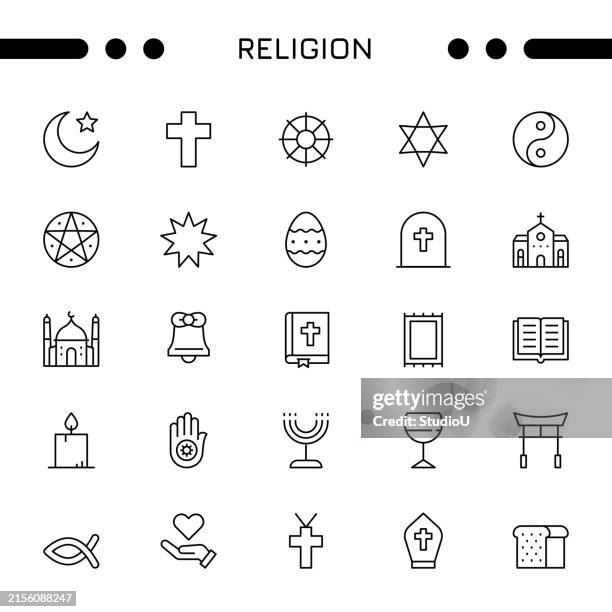 religion editable stroke icon set - religious equipment stock illustrations