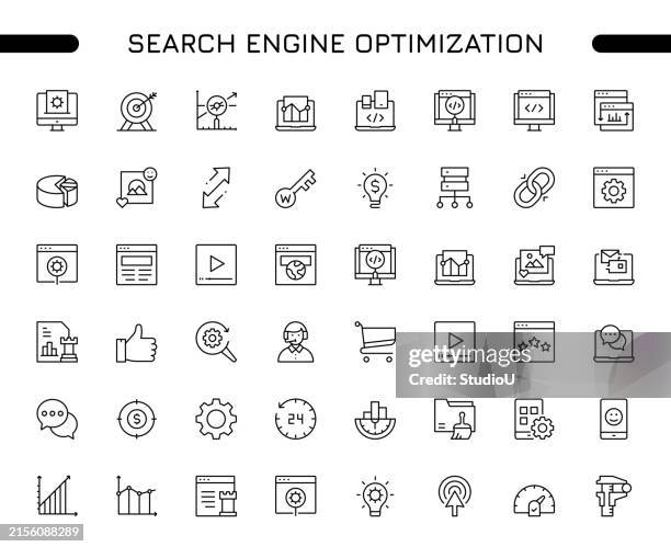 search engine optimization editable stroke icon set - web address stock illustrations