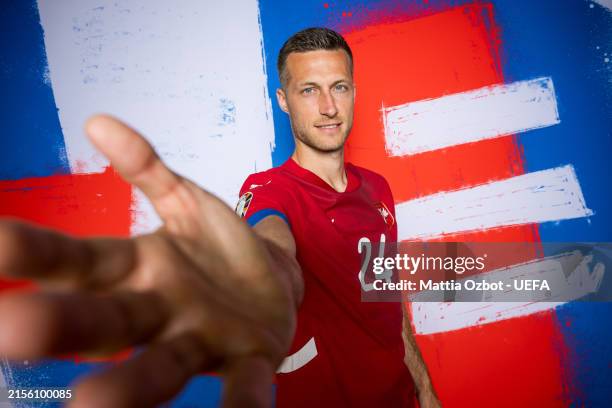 Uros Spajic of Serbia poses for a portrait during the Serbia Portrait session ahead of the UEFA EURO 2024 Germany on June 02, 2024 in Stara Pazova,...