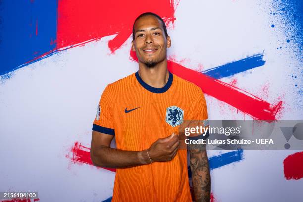 Virgil van Dijk of Netherlands poses for a portrait during the Netherlands Portrait session ahead of the UEFA EURO 2024 Germany on June 03, 2024 in...