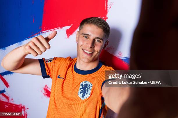 Mickey van de Ven of Netherlands poses for a portrait during the Netherlands Portrait session ahead of the UEFA EURO 2024 Germany on June 03, 2024 in...