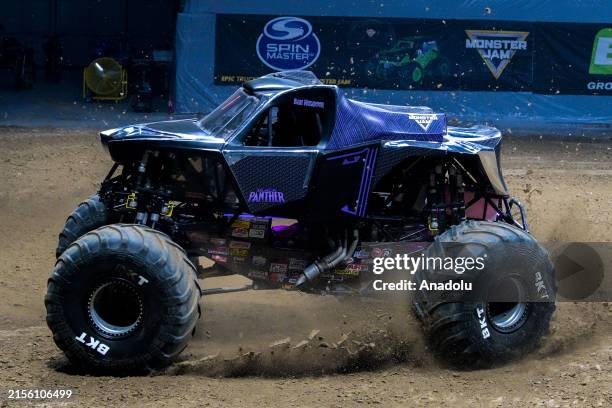 Monster truck performs during Monster Jam Show at Etihad Arena in Abu Dhabi, United Arab Emirates on June 08, 2024.
