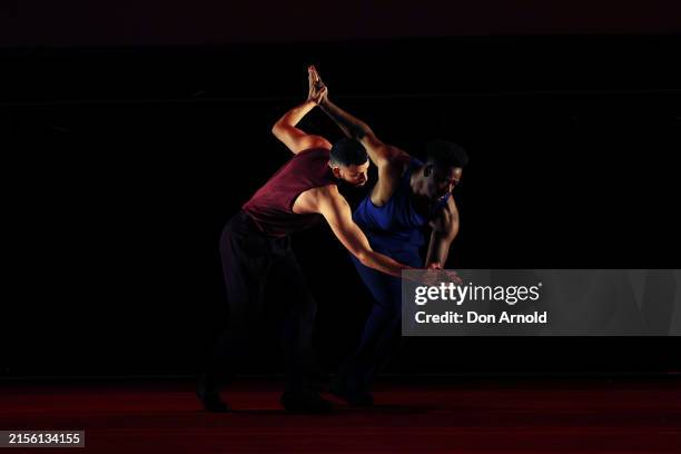 David Adrian Freeland Jr , performing the role of Romeo, and Mario Gonzalez , performing the role of Juliet, perform during a preview of Benjamin...