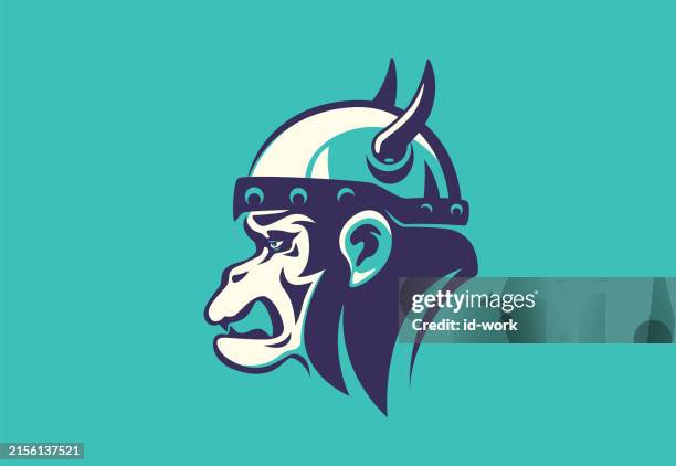 angry viking chimpanzee head - baboon stock illustrations