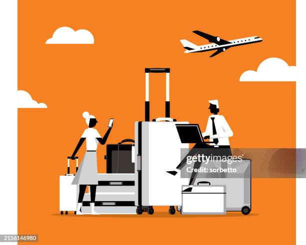 business people check into fight online - airplane ticket stock illustrations