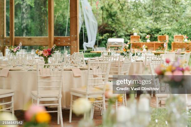 table setting for an event party or wedding reception - wedding ceremony stock pictures, royalty-free photos & images