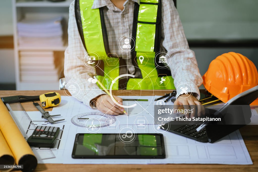 Ork Engineer Architect Construction Engineer Plan On Hard Project At Work High-Res ...