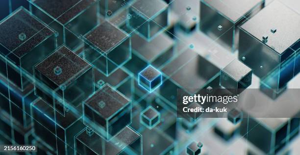 abstract 3d background. futuristic block chain and technology background - cube shape stock pictures, royalty-free photos & images