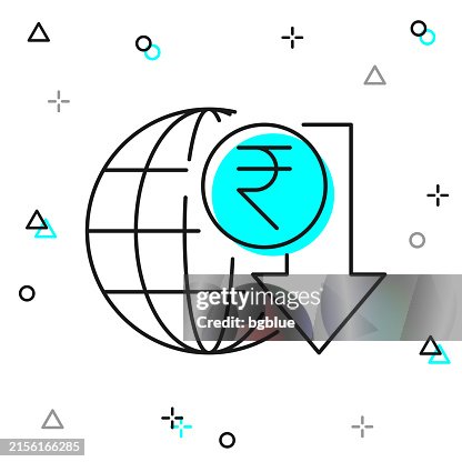 Indian rupee rate decrease. Line icon on white background Indian rupee rate decrease. Line icon on white background