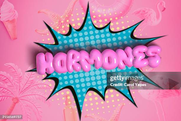 hormones in comic bubble speech - östrogen stock-fotos und bilder