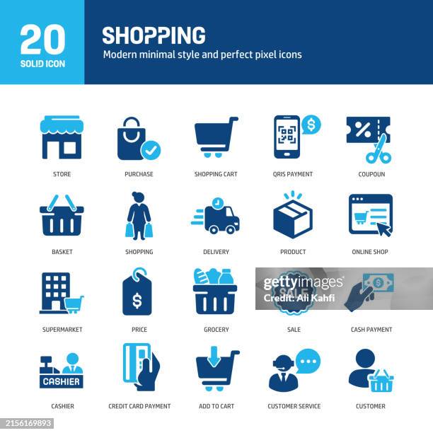 shopping glyph solid icons. containing e-commerce, sale, retail, store solid icons collection. vector illustration. for website design, logo, app, template, ui, etc. - retail inventory stock illustrations