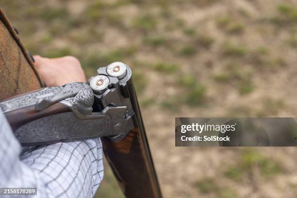 shotgun barrel with cartridges - jager stockfoto's en -beelden